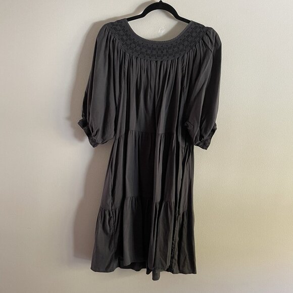 Old Navy Women XL Gray Boho Puff Sleeve Embroidered Smocked Mini Swing Dress - Picture 11 of 11